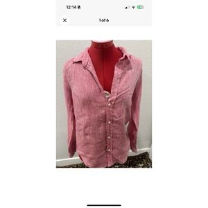 Frank & Eileen Pink Linen Button Down Shirt Womens Medium Made USA Italy